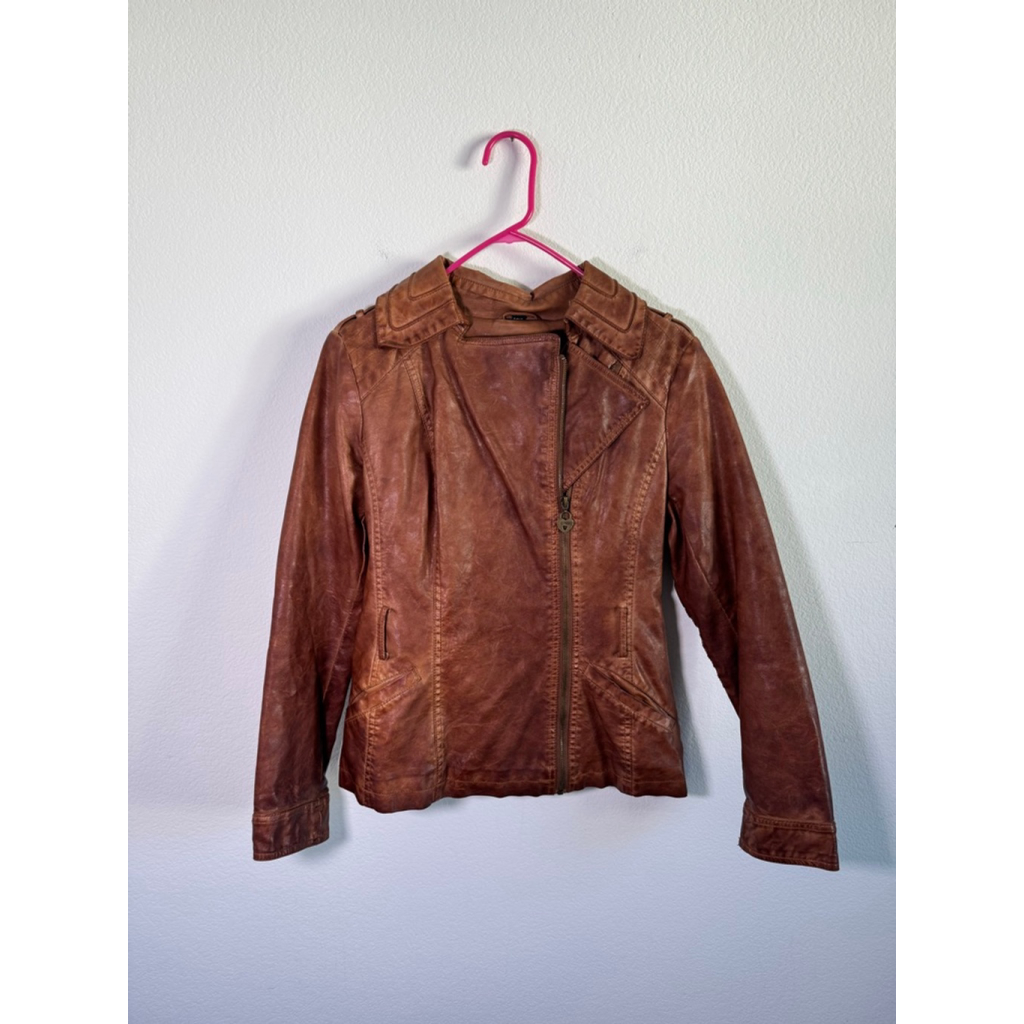Women's Guess Brown Faux Leather Moto Jacket S